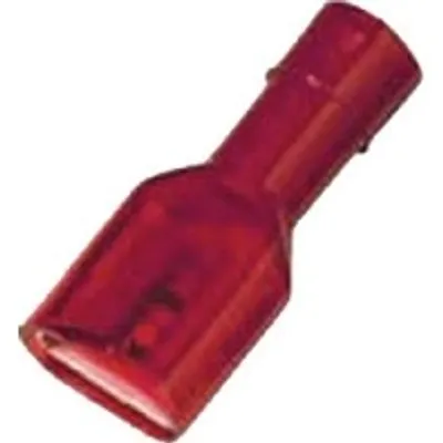 A single red electrical connector terminal.