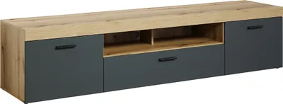 Productafbeelding van Tyler TV-meubel 3 deuren, 2 planken antraciet, eiken decor.