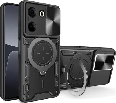 Produktbild von Handyhülle für Tecno Camon 20 / Camon 20 Pro Dual-Layer Stoßfest Rüstung Hülle mit Dia Kameraschutz und Kreisförmig Ring Ständer Schwarz