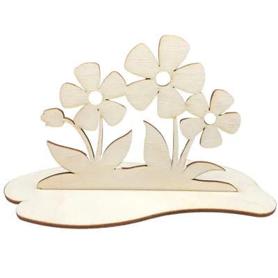 Produktbild von Holzblumen mit Standfuß – 12,3 x 9,3 cm – Lasergeschnittene Holzdeko aus Sperrholz – DIY Naturholz-Blumen zum Bemalen & Dekorieren – Dekoidee für Früh
