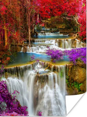 Produktbild von MuchoWow® Poster Wasserfall - Rosa - Bäume 120x160 cm - Wandbilder