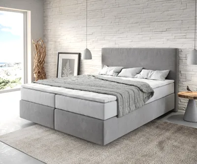 Produktbild von DELIFE Boxspringbett Dream-Well 160x200 cm Mikrofaser Grau mit TFK Matratze und Visco Topper