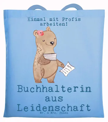Produktbild von Mr. & Mrs. Panda Einkaufstüte Buchhalterin Leidenschaft - Sky Blue - Geschenk, Jutebeutel, Beruf, Laptoptasche, Shopping Tasche, Beutel, Witzig, Lustig, Tote Bag, Spruch