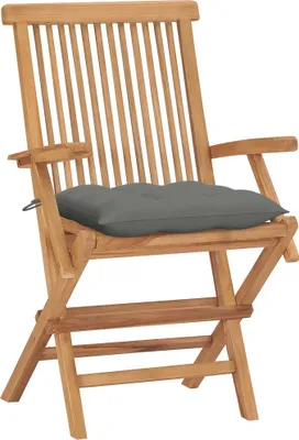 Produktbild von vidaXL Klappstühle mit grauen Kissen, 4 Stück, Massivholz Teakholz
