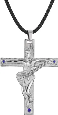 Image de Johnny Hallyday Collier Guitare Croix Argent/Or/Noir Acier inoxydable - JH-1 Signature Designs