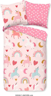 Produktbild von Good Morning Bettwäsche "Unicorn" mit Einhorn und Regenbogen - Rosa - 135 X 200 cm  - 100% Baumwolle/ Flanell (Biber)