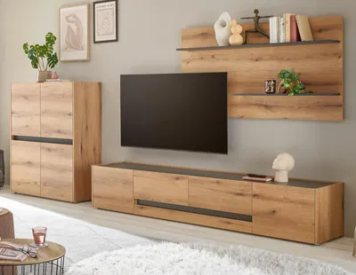 Produktbild von Wohnwand "Center" in Evoke Eiche und grau Wohnkombination Set 3-teilig 343 cm