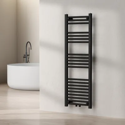 Productafbeelding van Handdoekradiator 'Voss' met 21 stangen, staal, 120 x 40 cm, zwart