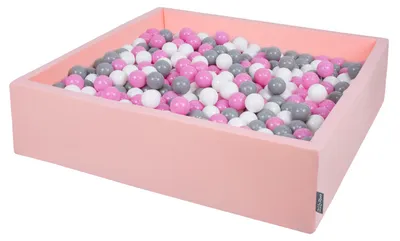 Zdjęcie produktu dla KiddyMoon suchy basen kwadratowy z piłeczkami 7cm 120x30 różowy: szary-biały-róż 120x30/300piłek zabawka basen piankowy