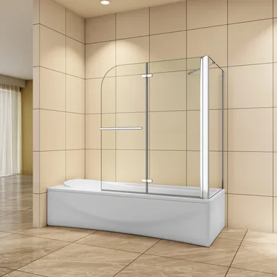 Produktbild von AICA 120cmx140cm Badewannenaufsatz 6mm NANO ESG-glas mit 65cm Seitenwand 2-teilig Faltwand Mit Handtuchhalter Badewannenfaltwand Duschwand Trennwand