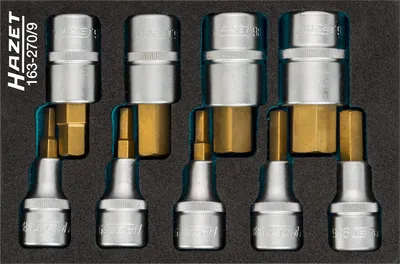Produktbild von Hazet Schraubendreher-Steckschlüsseleinsatz Satz 163-270/9, 1/2 (12,5 mm) Vierkant hohl, Innen Sechskant Profil, 9-tlg., 5 - 19