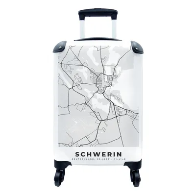 Produktbild von MuchoWow® Koffer Handgepäck Trolley Rollkoffer Kleine Reisekoffer mit 4 Rollen - Deutschland - Karte - Schwerin - Stadtplan - Cabin Size < 55x40x23 cm & 55x40x20 cm - Fotokoffer - Kabinenkoffer - Boardgepäck - Reise-Box - Reisekoffer - Reisegepäck - Koffer mit Bild - Trolley für Kinder