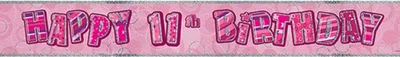 Immagine prodotto di Unique Party "Buon 11° compleanno" Folienbanner Holografisch SG16890 (3,65 m) (Rosa)