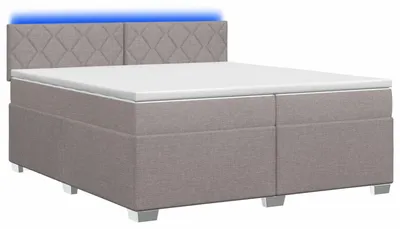 Immagine prodotto di Letto con boxspring, materasso e illuminazione LED color taupe, dimensioni 200 x 200 cm, rivestito in tessuto