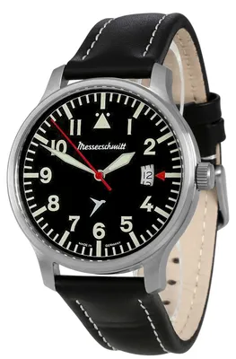 Produktbild von Messerschmitt Herrenuhr ME-6335-L, Quarz, schwarzes Zifferblatt, Lederband