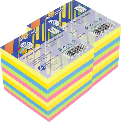 Produktbild von Westcott Notizzettel bunt 700 Blatt (2er-Set) | 2 x Zettelblock geleimt mit 9 x 9 cm großen Blättern in 5 Farben |es Papier 80g/m² | E-1730907 00