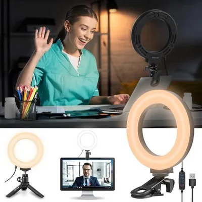 Zdjęcie produktu dla Lampa pierścieniowa LED 6 cali do wideokonferencji laptop statyw