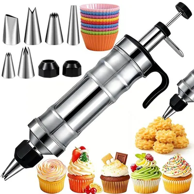 Produktbild von Dessert Spritzbeutel Set – Edelstahl Spritzgebäck Kit mit 6 Tüllen, Frosting Piping Set für Kuchen & Cupcake Dekoration, Backzubehör