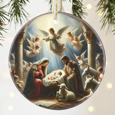 Krippenornament aus Acryl, rund, Weihnachtsbaumschmuck, Farbe B, 8 cm