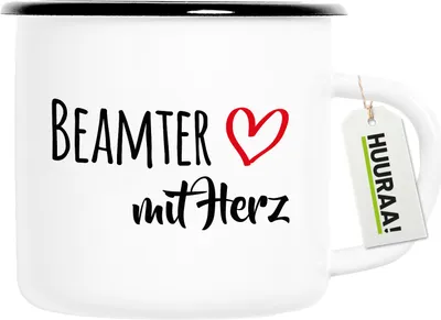 Produktbild von Huuraa Emaille Tasse Beamter mit Herz 300ml Vintage Campingbecher Geschenkidee