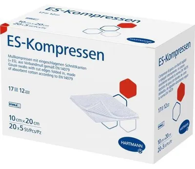 Productafbeelding van ES-Kompressen, steriel, 10x20 cm, grote verpakking, 12 stuks, 20x5 stuks