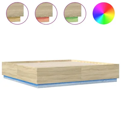 Obrázek produktu pro vidaXL Rám postele s LED diodami Sonoma dub 200x200 cm materiál na bázi dřeva