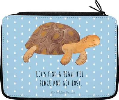 Produktbild von Mr. & Mrs. Panda Federtasche Schildkröte Marschieren - Blau Pastell - Geschenk, Schlampermäppchen, Lieblingsmensch, Neustart, Abenteuer, Schulmäppchen, Motivation, Etui