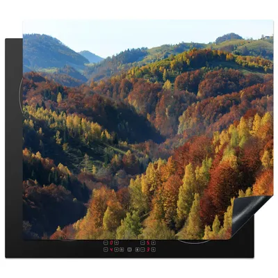 Produktbild von KitchenYeah© Herdabdeckplatte Berge - Bäume - Herbst , 59x51cm, Küche Deko, Glaskeramikkochfeld Herdabdeckung, Abdeckplatte fùr Kochfeld