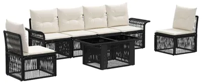 Image de Ensemble de canapés de jardin vidaXL, 7 pièces, noir et crème, en polyrotin