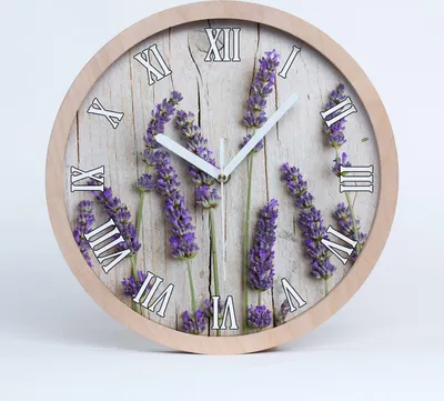 Produktbild von Holzuhr 25fi cm wanduhr - weiße Spitzen - Lavendel auf Holz