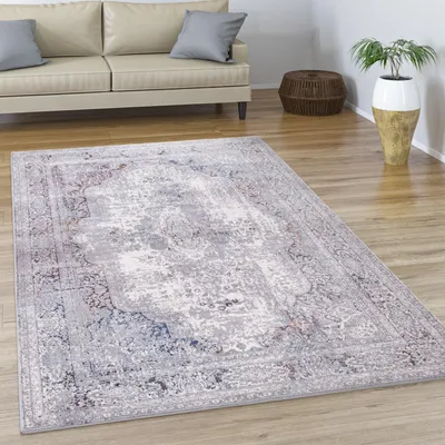 Produktbild von Teppich Wohnzimmer Kurzflor Vintage Abstrakt Orientalisch Modern Bordüre Grösse 80x150 cm
