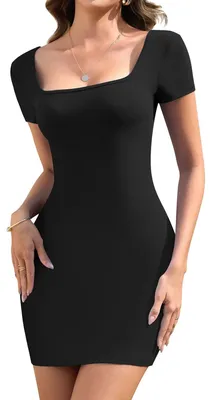 Produktbild von Solidchoice – Sommerkleid für Damen mit kurzen Ärmeln und eckigem Kragen