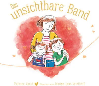 Illustration of a mother with two children, surrounded by a heart shape.