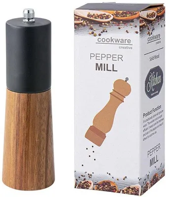 Image de Moulin à sel et à poivre manuel en bois pour épices et herbes aromatiques, couleur noire