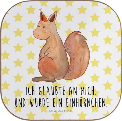Produktbild von Mr. & Mrs. Panda Tischuntersetzer Einhorn Glauben - Weiß - Geschenk, Eichhorn, Einhörner, gläseruntersetzer, Coaster, Einhörnchen, Getränkeuntersetzer, Tischschoner