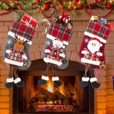 Weihnachtsstrümpfe 3er Set, 34 cm, Schneemann, Elch, Weihnachtsmann