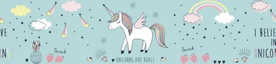Produktbild von Lovely Kids selbstklebende Kinderzimmer Bordüre Sweet Unicorn türkis rosa gelb weiß 5,00 m x 0,155 m