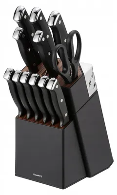 Obrázok produktu pre Sada nožov Klausberg KB 7985, 13 kusov, nehrdzavejúca oceľ, stojan + brúska, čierna