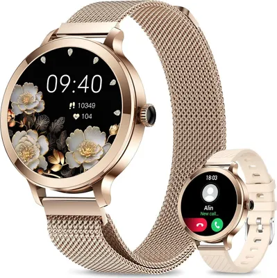 Produktbild von Smartwatch Damen mit Telefonfunktion, 1.1" Touchscreen, Armbanduhr mit 110+Sportmodi Pulsuhr SpO2 Schlafmonitor Menstruationszyklus,Android IOS