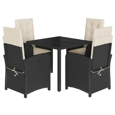 Obrázek produktu pro vidaXL 5dílný zahradní jídelní set s polštáři Black Poly Rattan