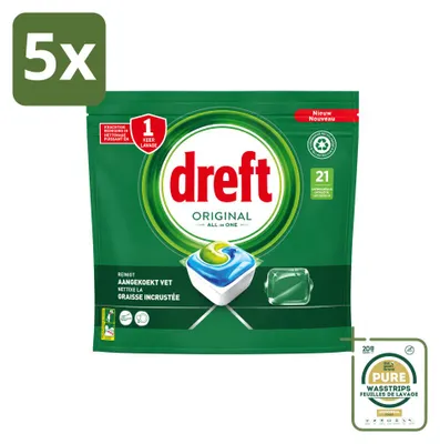 Produktbild von 5 x Dreft Original All In One Geschirrspültabs - gegen angebackenes Fett - Vorratspackung - 5 Stücke