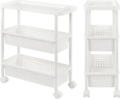 Produktbild von [cs.casa]® Pojízdný regál - bílý - 77 x 22 x 48 cm - Kuchyňský regál Kuchyňský vozík Pojízdný regál do niky