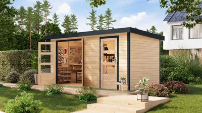 Produktbild von Karibu Gartenhaus Hybridhaus Metall Merkur naturbelassen 400,5x213,5x209 cm