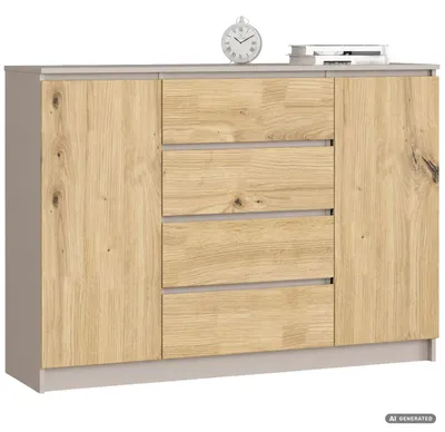 Zdjęcie produktu dla Komoda K140 Kaszmir 138 cm 2 drzwi 4 szuflady kolor Dąb Artisan mat 4 półki 138x40x99 cm