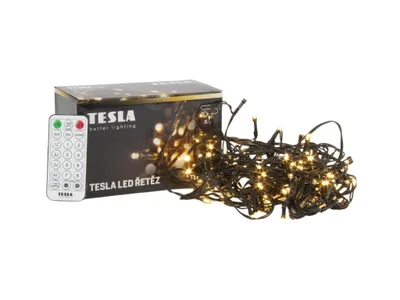Obrázek produktu pro Tesla - dekorativní řetěz, teplý bílý 3000K,100LED, 10m + 5m kabel, 230V, ovladač s 8 funkcemi, IP44