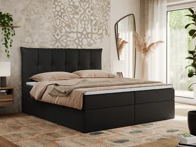 Produktbild von MKS MEBLE Boxspringbett 140x200 mit Bettkasten und Matratze H3, Polsterbett 140x200 mit Bettkasten, Bett 140x200 mit Stauraum und Topper - Premium-10 - Schwarz Kunstleder