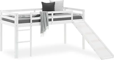 Image de Lit enfant lit mezzanine superposés tobboggan blanc bois pine 90x200 single
