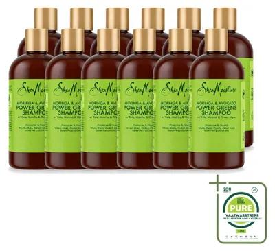 Productafbeelding van 12 x Shea Moisture Power Greens Shampoo met Moringa en Avocado, 384 ml - Grote verpakking - 12 stuks