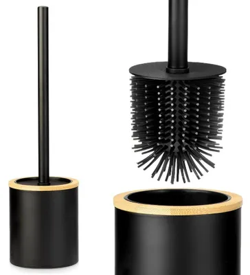 Produktbild von Vilde | Toilettenbürste 37 cm - Silikon Klobürste - Schwarz/Bambus - Metalll - WC-Garnitur