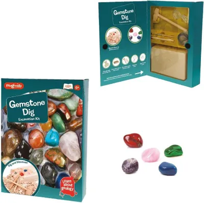 Produktbild von Interaktives Geologie Grabungsset für Kinder mit 5 Edelsteinen im Grabungsblock